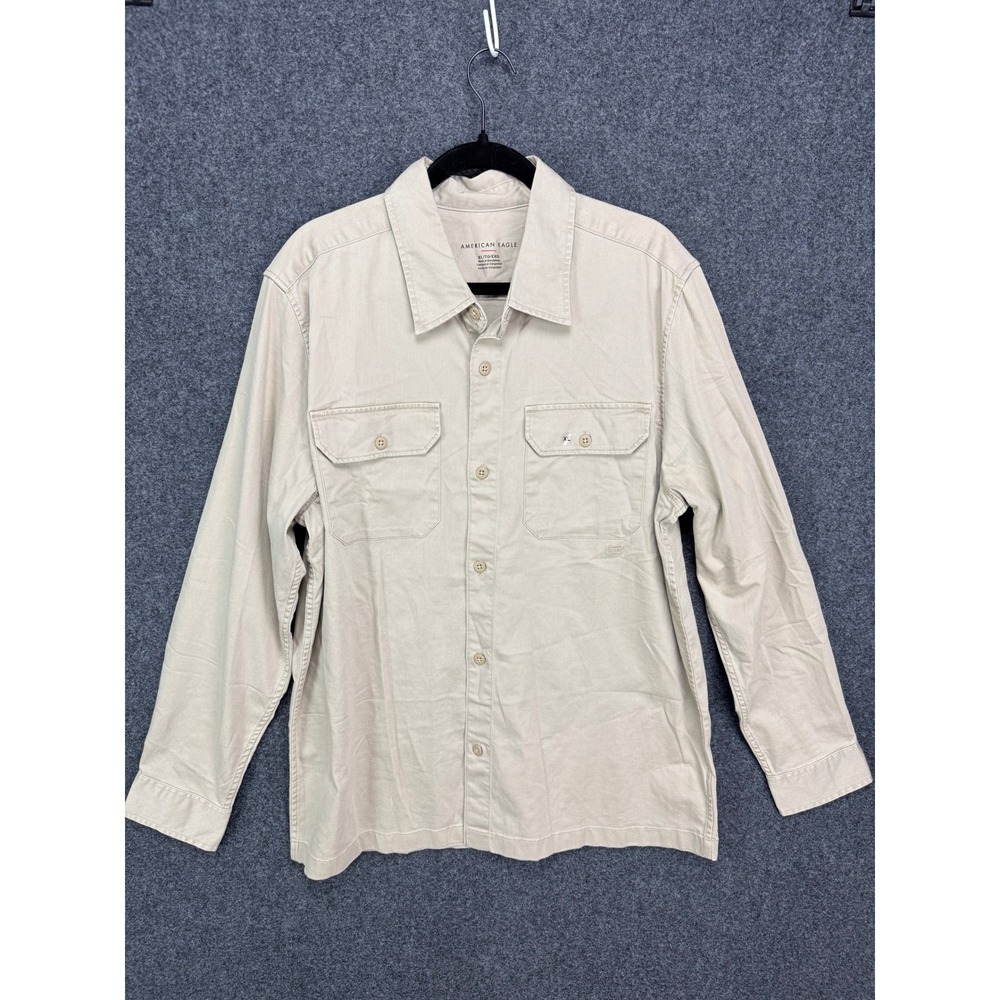 American Eagle Mens Button Down Shirt XL Tan Workwear, Gorpcore, Minimalist